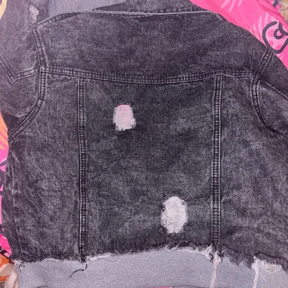 Thrill Black Denim Jacket with Gray Hoodie - Picture 2 of 3